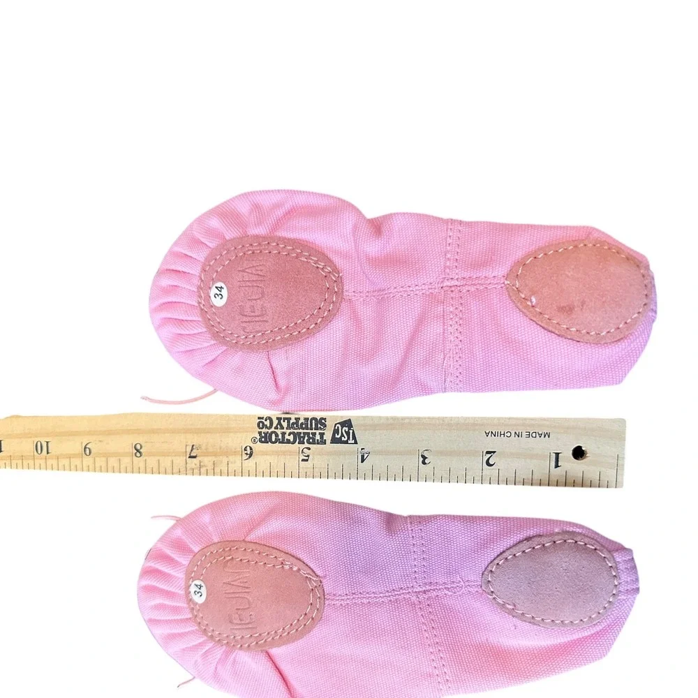 FEIJIAO Girls Pink Canvas‎ Split Sole Ballet Slippers Dance Shoes Size EU 34